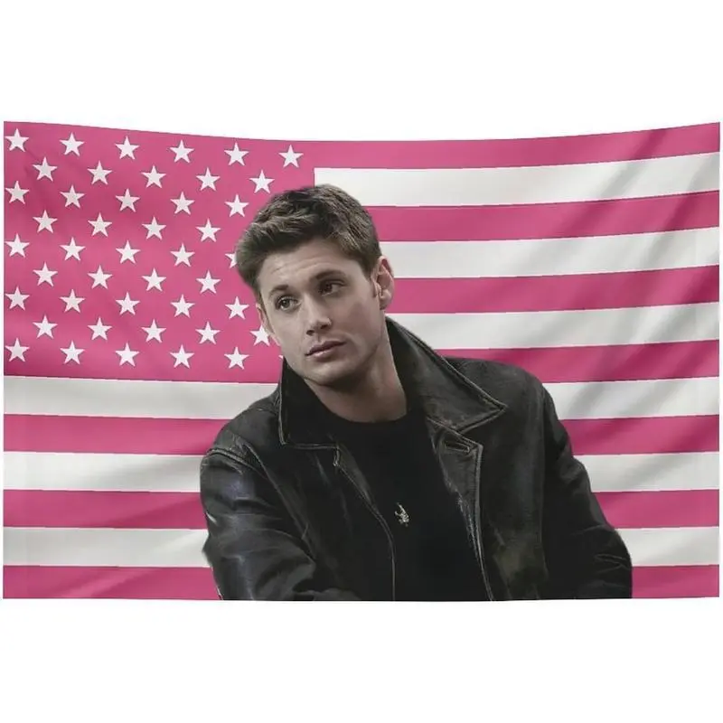 Dean Jensen Star Ackles Pink Flag Humor Decorative Tapestry Wall Hanging - Multi-size (30x40in/50x60in), Strong Pill-resist Light Linen Cotton Fabric, Full-width Single-side Print, Lightweight, Indoor Winchester Poster, College Dorm Gift, Hand Wash