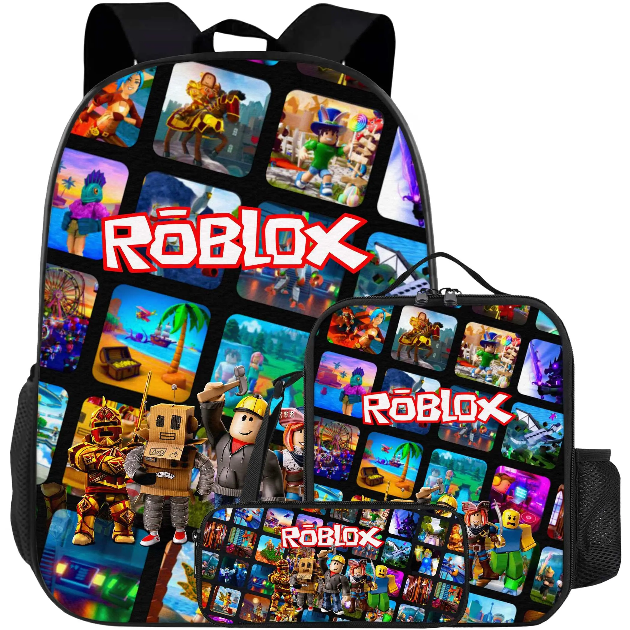 Game Backpack 3PCS Roblox Backpack Daypack Gaming Shoulder Bag Leisure Travel Adjustable Strap Backpacks 17.3in