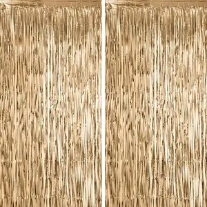 2PCS 1X2M Champagne Foil Fringe Backdrop Curtains Tinsel Streamers Party Decoration Supplies Birthday Party Decorations Fringe Backdrop for Anniversary, New Years, Birthday Party
