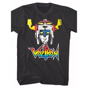 Men's Vintage Voltron Robot Graphic T-Shirt - Black Cotton Crew Neck Tee with Colorful Golion Team Defender Design, Casual Fit, Slight Stretch, All-Season Wear,