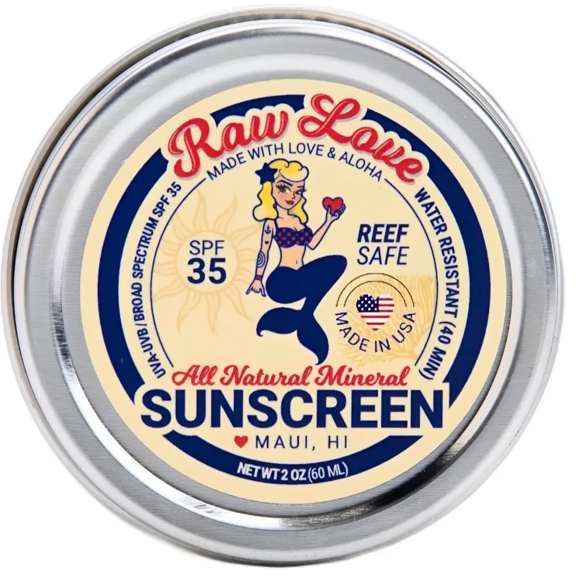 Raw Love Reef Safe Sunscreen SPF 35 Water Resistant Broad Spectrum Zinc Oxide Mineral Travel Size 2 Oz Carrot Eucalyptus Blend Organic Body Care