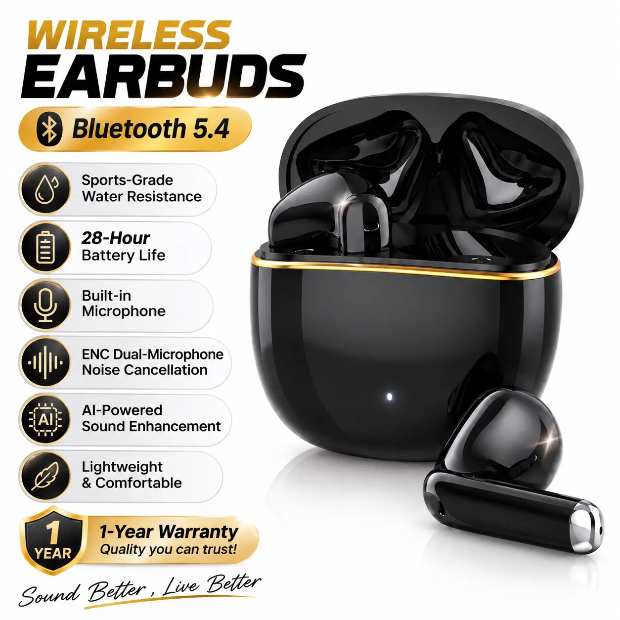 Wireless Earbuds Bluetooth 5.4 – Gaming & Work Ready, ENC Dual-Microphone Noise Cancelling, AI-Powered Sound, Sports-Grade Water Resistance, Built-in Microphone for iPhone, Lightweight & Compact for Travel – Why This Is Our Top Recommendation for 2026!
