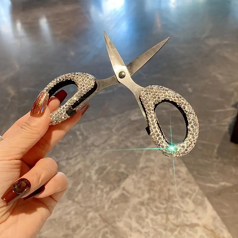 Luxury Rhinestone Mini Scissors, Portable Stainless Steel, Left Right Hand Universal Design, Home Office Sewing Craft School Supplies, Cutting Supplies, Office Cutting Supply