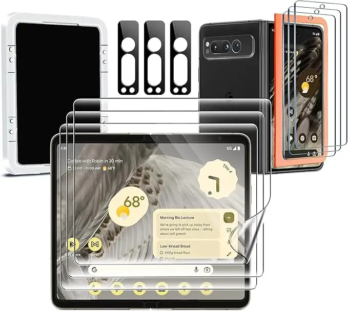 Milomdoi 9-in-1 Screen Protector for Google Pixel Fold 5G with 3 Pack Tempered Glass Camera Lens Cover Smartphone Protection Accessories Protective Installation Handheld Durable Colorful