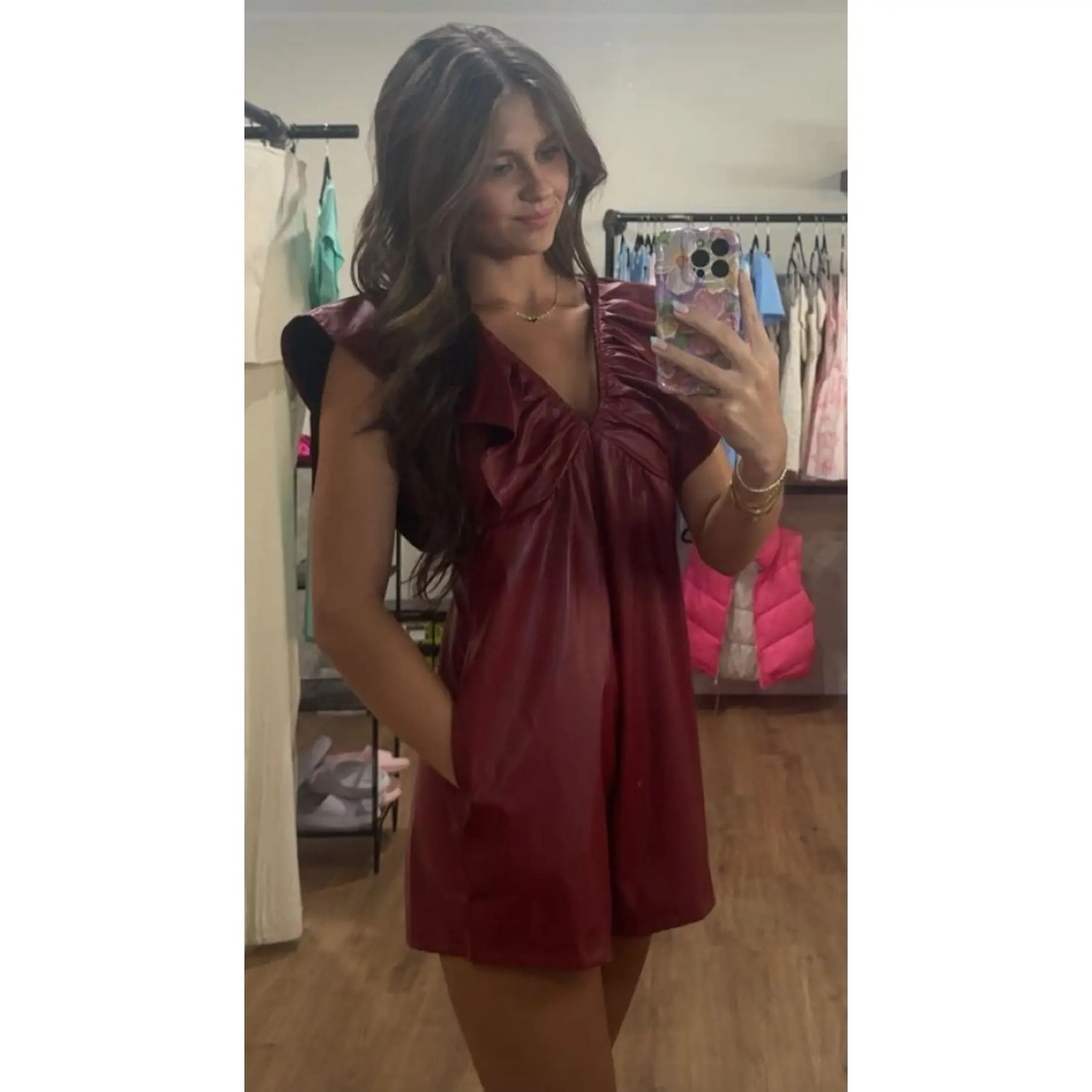 Crimson Romper Faux Leather