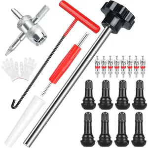 22 Pcs Quick Change Tire Valve Tool Kit with 4 TR413/TR414 Valves, Tire Valve Stem Core Quick Replacement Tool, Includes 8-Way Valve Tool, Perfect for Replacing Leaky Valves in Cars, ATVs, Trucks, and More