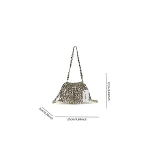 Women's Fashionable Metal Sequins Decorated Crossbody Bag, Casual Versatile Shoulder Bag for Daily Used, Trendy All-match muter Bag tote Adjustable Strap winter use Classic Vintage Women's Crossbody Tote Black Crocodile PU Leather Shoulder Bag women