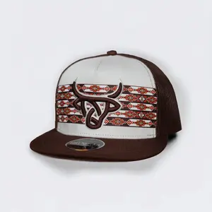 Lost Calf Koda White/Brown Flat Bill Trucker Hat