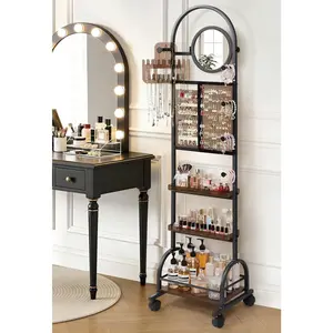 Mirror Jewelry Cabinet Standing, Jewelry Organizer and Storage with Jewelry Mirror, Jewelry Armoire with Earring Organizer Necklace Holder Bracelet Display, Large Tall Stand Up Jewelry Box Stand Tree