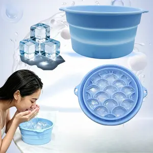Foldable Silicone Ice Basin with Double Handles, Extra Large and Thick for Home Use, Portable Beauty and Skincare Cold Compress Face Basin, Basin Container