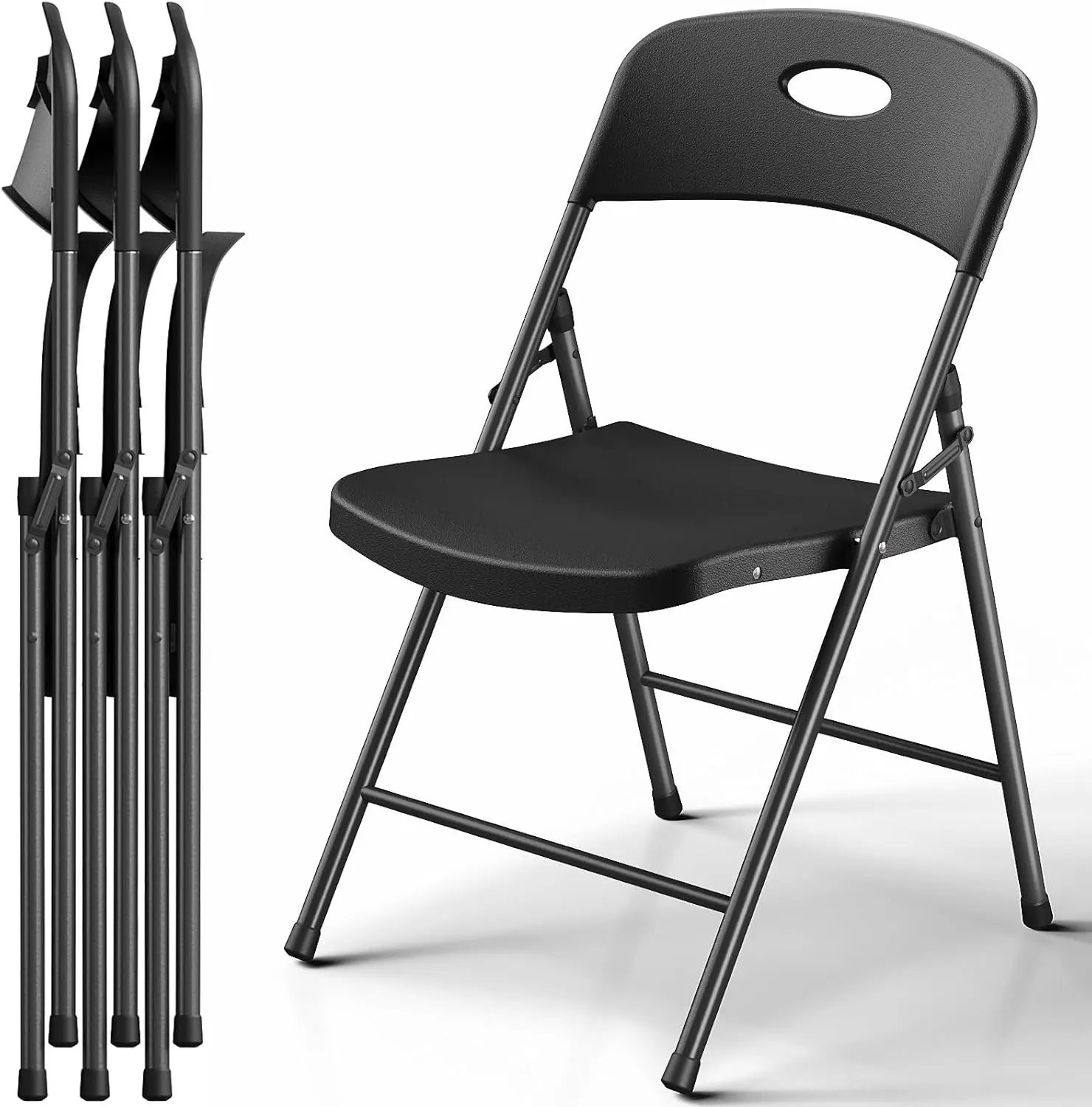 Folding Chair 4 Pack, Outdoor Chairs for Outdoor Indoor, Portable 350 lbs Capacity Heavy Duty Plastic Metal Foldable Chairs Commercial Seating for Picnic, Party, Patio, Coal Black