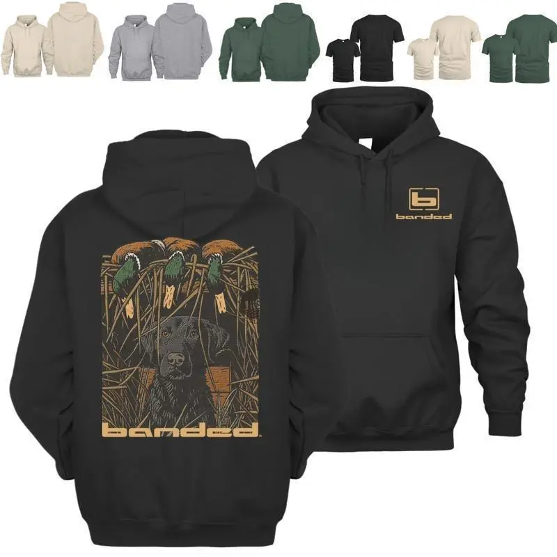 [Winter outfits]Banded Duck Hunting Hoodie Tshirt – Labrador Dog with Flying Ducks Vintage Sweatshirt, Waterfowl Hunting Pullover Hoodie, Outdoor Hunting Apparel for Unisex Men's Graphic Streetwear Hoodie