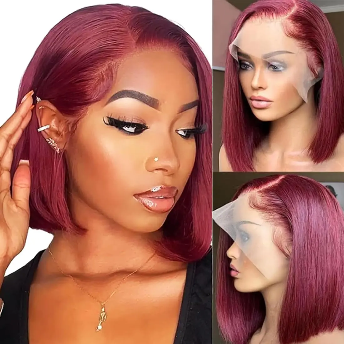Imani 99J Burgundy 13x4 HD Lace Frontal Wigs Human Hair Bob Wigs #33 #4 #30 Pre Plucked Natural Hairline Straight Bob Wigs with Baby Hair #Summervibes