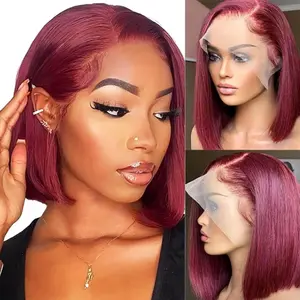 Imani 99J Burgundy 13x4 HD Lace Frontal Wigs Human Hair Bob Wigs #33 #4 #30 Pre Plucked Natural Hairline Straight Bob Wigs with Baby Hair #Summervibes
