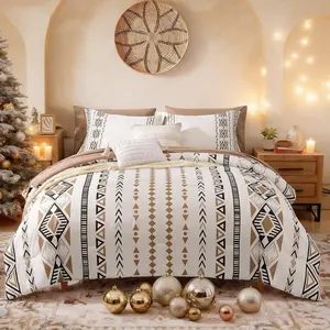 Queen King Size Comforter, 7 PCS Boho Comforter Full Size, Bohemian Striped Bed in A Bag, Soft Bedding Set for All Seasons(Brown, 80"X90")