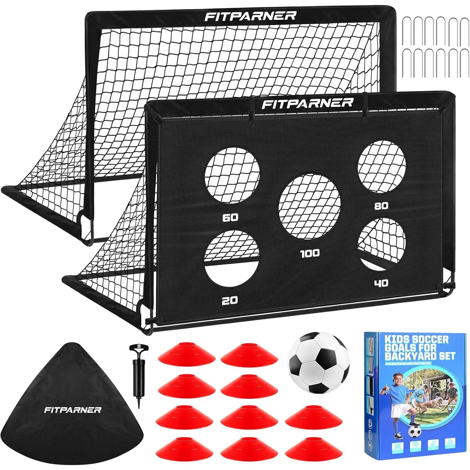 Soccer Goal,Backyard Soccer Goals for Kids 2 Pack,4x3/6x4 FT Portable Pop Up Soccer Nets with Target,Ball&Cones,Complete Equipment for Kids Youth Outdoor Sports Practice