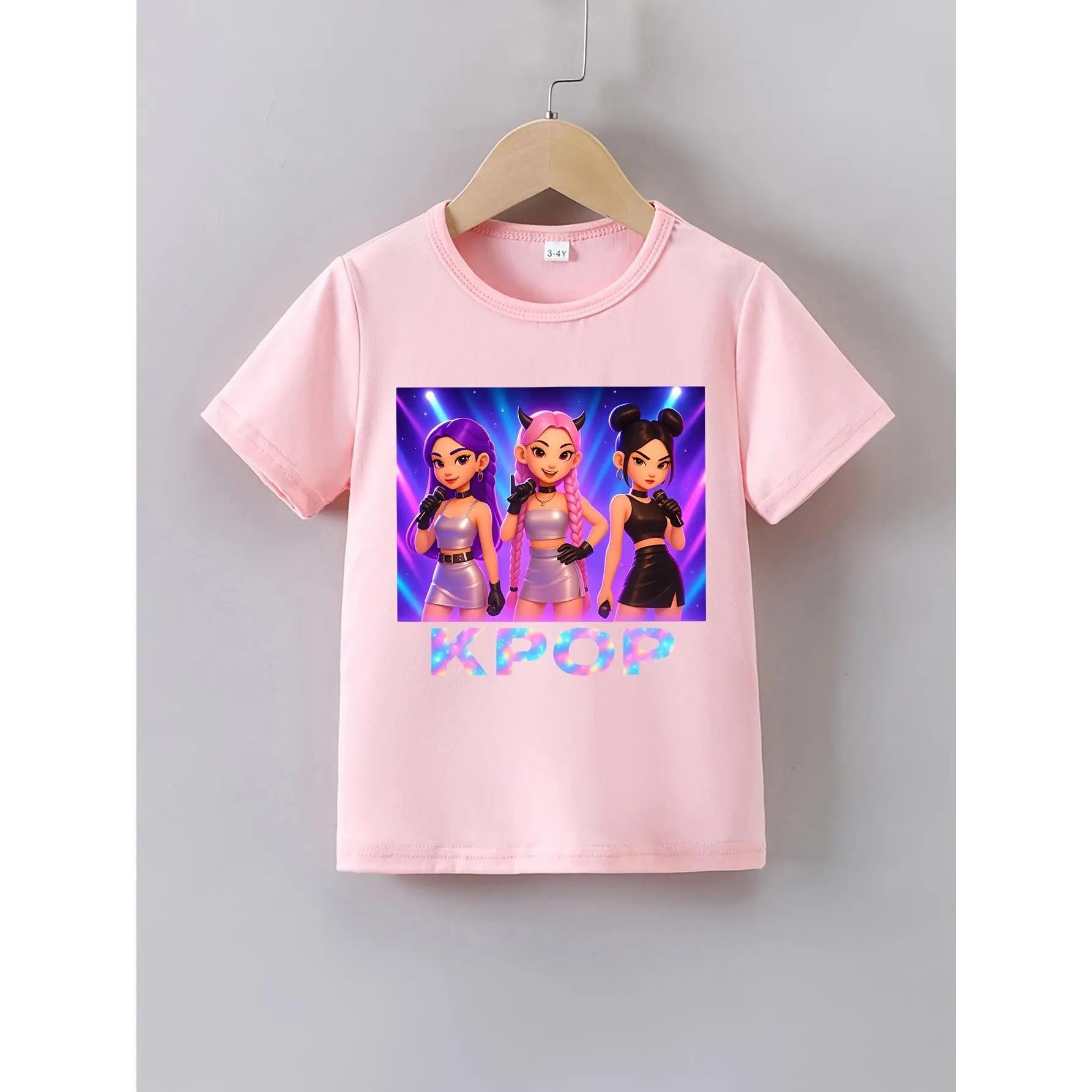Girls' Summer Short Sleeve T-Shirt with " Demon Girl" Cartoon Print | Casual Crew Neck, Slight Stretch Fabric, Regular Fit Graphic Tee, Graphic Tees, 100% Cotton