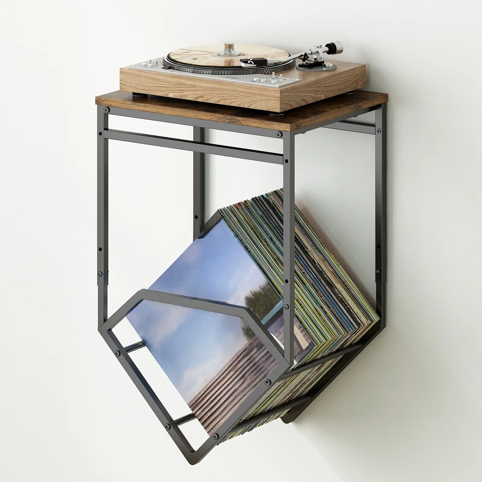 Wall-Mounted Recorder, Audio Stand, Wall-Mounted Record Player Stand, Wall-Mounted Stand with Storage Function, Metal Stand for Album Storage