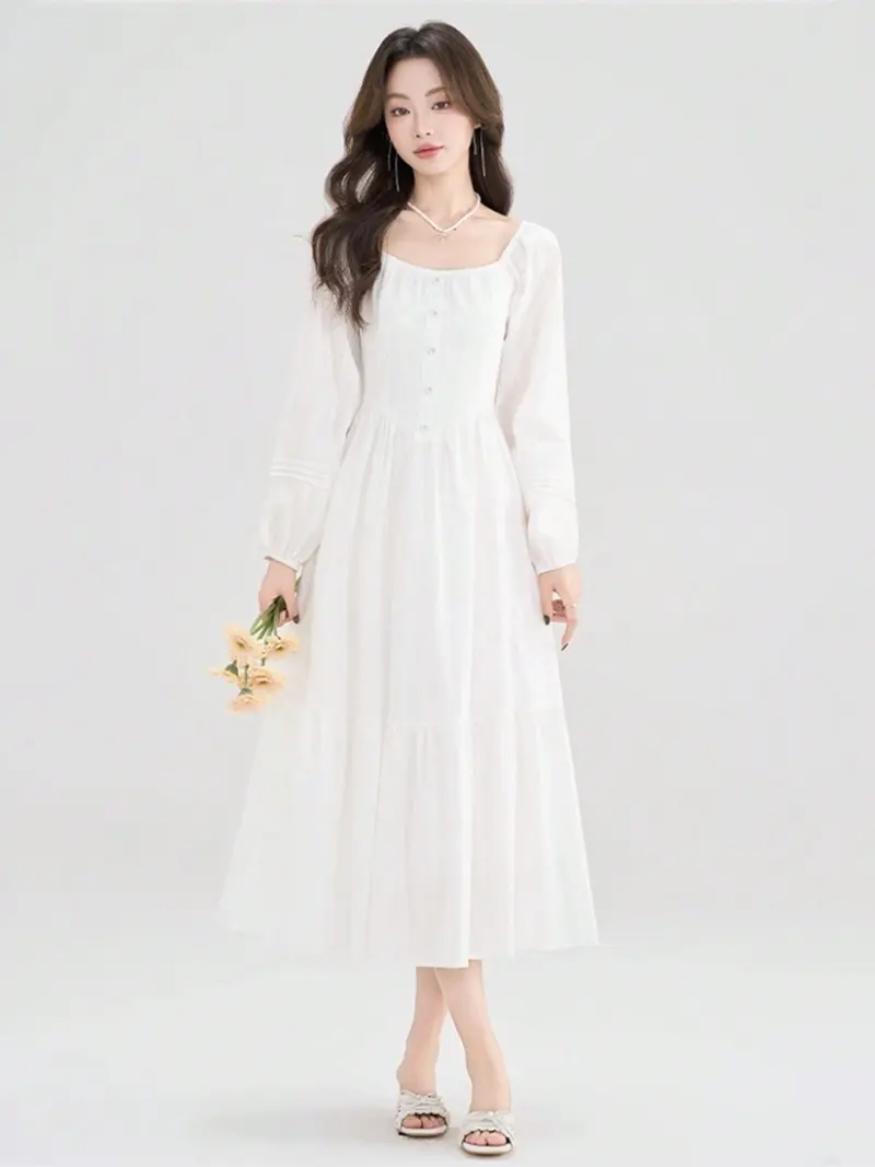 womens white long sleeve dress - TikTok Shop