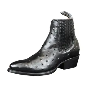 Men's Genuine Cattle Leather Faux Ostrich Styling Boot Easy Access Zipper