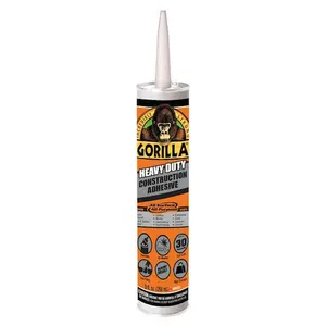 Gorilla 9 oz. Heavy Duty Construction Adhesive, All Surface All Purpose Adhesive, 100% Waterproof Formula, Fast Grab in 30 Seconds, Bonds Subfloor Mirror Trim Drywall, Paintable Gap Filling Low Odor, Indoor Outdoor Use.