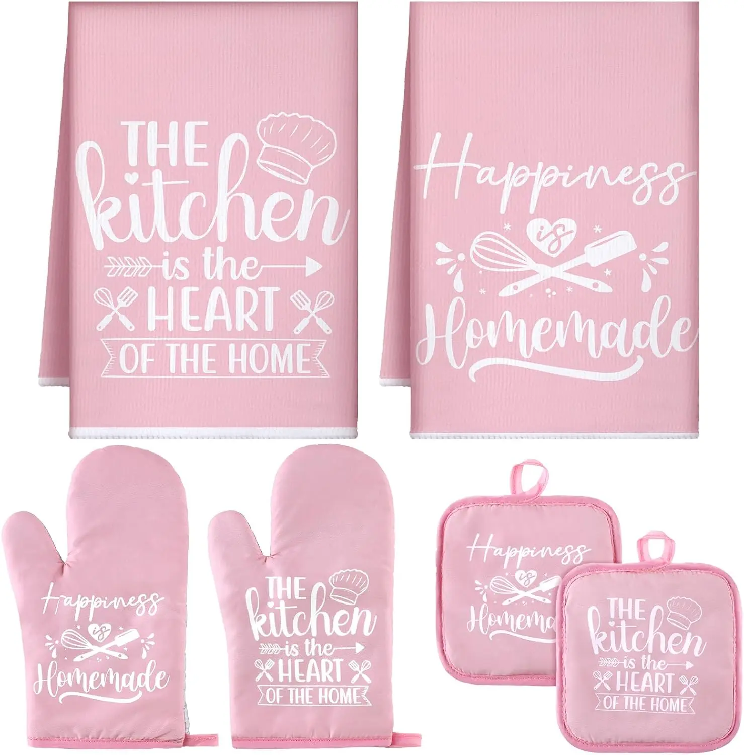6 Pcs Kitchen Decor Accessories Set Farmhouse Towels Pot Holders Oven Mitts Set 2 Dish Towels 2 Potholders 2 Cooking Mittens Oven Glove for Christmas Baking Cooking Supply Pink Kitchen Microfiber & Polyester Cotton Bakeware Hanging