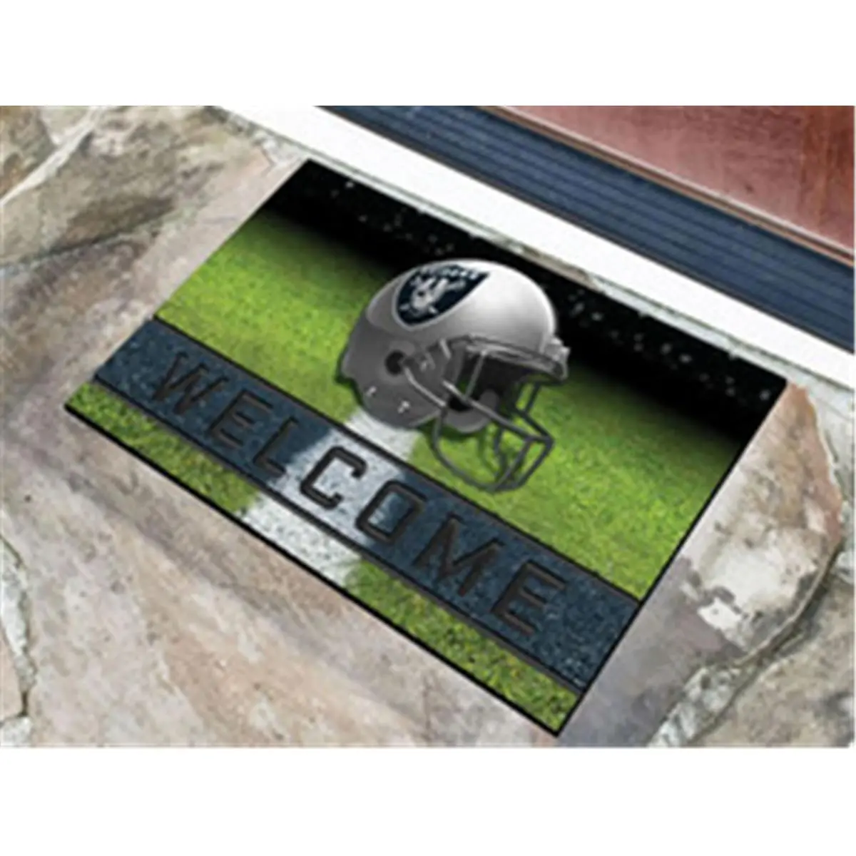 212 MAIN Oakland Raiders Welcome Entry Rug, 18x30 in Crumb Rubber, Weatherproof, Fibrous-Look Velvet-Like Household Textile for Entryway Shoe Storage, Front Door Decor, Indoor Entryway Rugs
