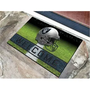212 MAIN Oakland Raiders Welcome Door Mat, 18x30 in Crumb Rubber, Weatherproof, Fibrous-Look Velvet-Like Household Textile Rug