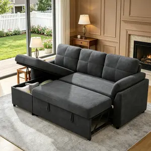 Sofa Bed, Sleeper Sofa- 2 in 1 Pull Out Sofa Bed with Storage Chaise, Couch Bed, Comfy Upholstered Daybed for Living Room, Lounge hidden storage couch