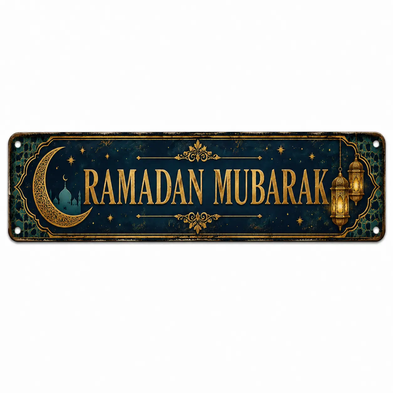 Islamic Metal Sign, 16 x 4 Inch Ramadan Eid Wall Decor, Muslim Home Decor Tin Sign, Alhamdulillah Peace Be Upon You Plaque, Gift for Home