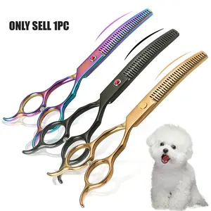 1PC Double-tailed Curved Tooth Scissors Pet Grooming Thinning Scissors Usable With Left And Right Hands Dog Grooming Scissors Curved Thinning Scissors for Dog Hair Cutting Professional Stainless Steel Pet Scissors for Grooming