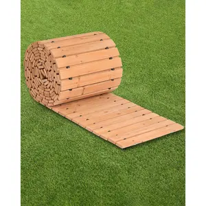 【Summervibes】VEVOR Wooden Garden Pathway,  16 ft L x 17 in W, Non-Slip Straight Garden Walkway, Roll Out Cedar Outdoor Walkway Path with Wire Rope Connection, Decorative Garden Paver for Backyard Wedding Party