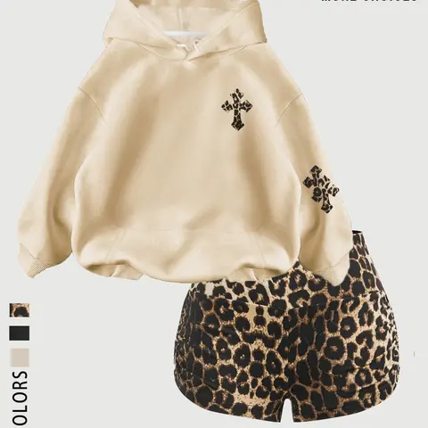 Women's Fashion Hooded Sweatshirt Drawstring Set, Casual Everyday Set Loose-Fit Letter Print, Fall & Winter Thick Knit, Pocket Design, 2 Piece