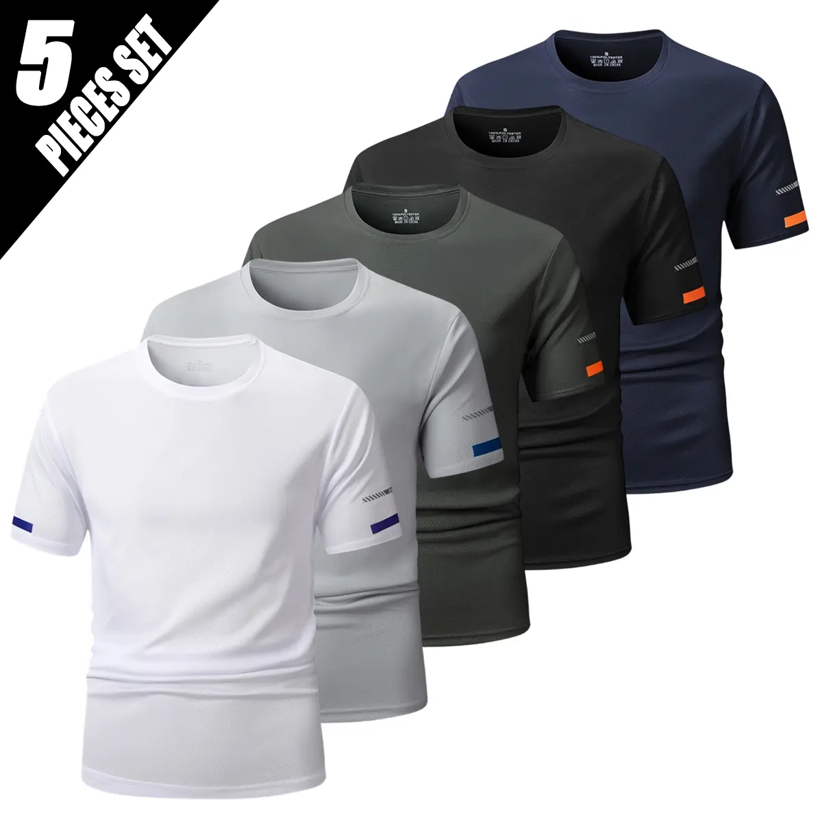 Men's Crew Neck T-Shirts 5-Pack - Soft Breathable Athletic Fit, Solid Color Quick-Drying & Moisture-Wicking Fabric, Fitted Cut