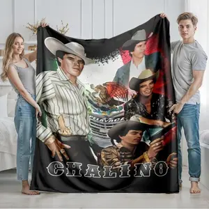 1 piece Mexican country music group Chalino and Western style themed flannel blanket - Super soft flannel blanket in modern style, suitable for sofas and beds, all-season multi-purpose use, digital print design, 100% polyester material, durable and