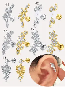 Stainless Steel Fashion Earrings, Spiral Cartilage Studs with Zircon Inlay, Unisex Body Piercing Jewelry Gift, Daily Wear Accessories