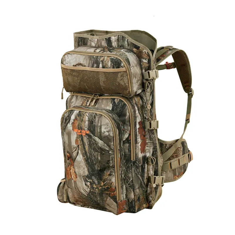 NEW VIEW 600D Tough Nylon Synthetic Adult Camouflage Outdoor Rucksack - Backpacking Gear, Hunt Gear Accessories, 3-Strap Bow Carry with Quiver Holder, 2.69 lbs, 28.35x16.54 in, Adjustable Shoulder Strap, Mesh Back Airflow for Saddle Hunting,outdoorfun