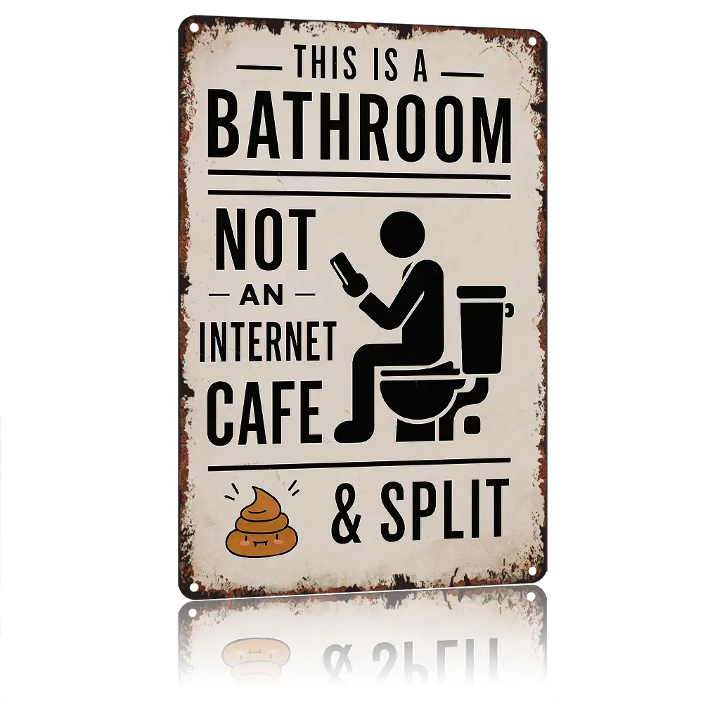 Vintage Aluminium Metal Bathroom Sign - 8x12 in Tin Wall Art Plaque, Humorous Quirky Novelty Decor for Farmhouse Home, Bathroom Signs