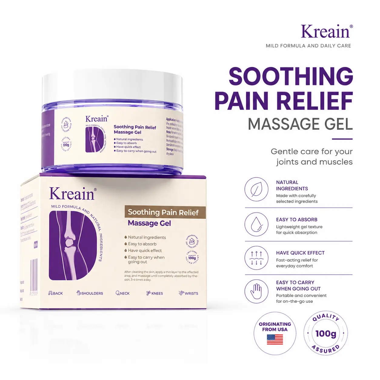 Kreain Muscle Therapy Gel for Fast joint Relief – Eases Knees, Lumbar, Neck, Hand & Feet Discomfort, Formulated with Boswellia, Glucosamine & Collagen