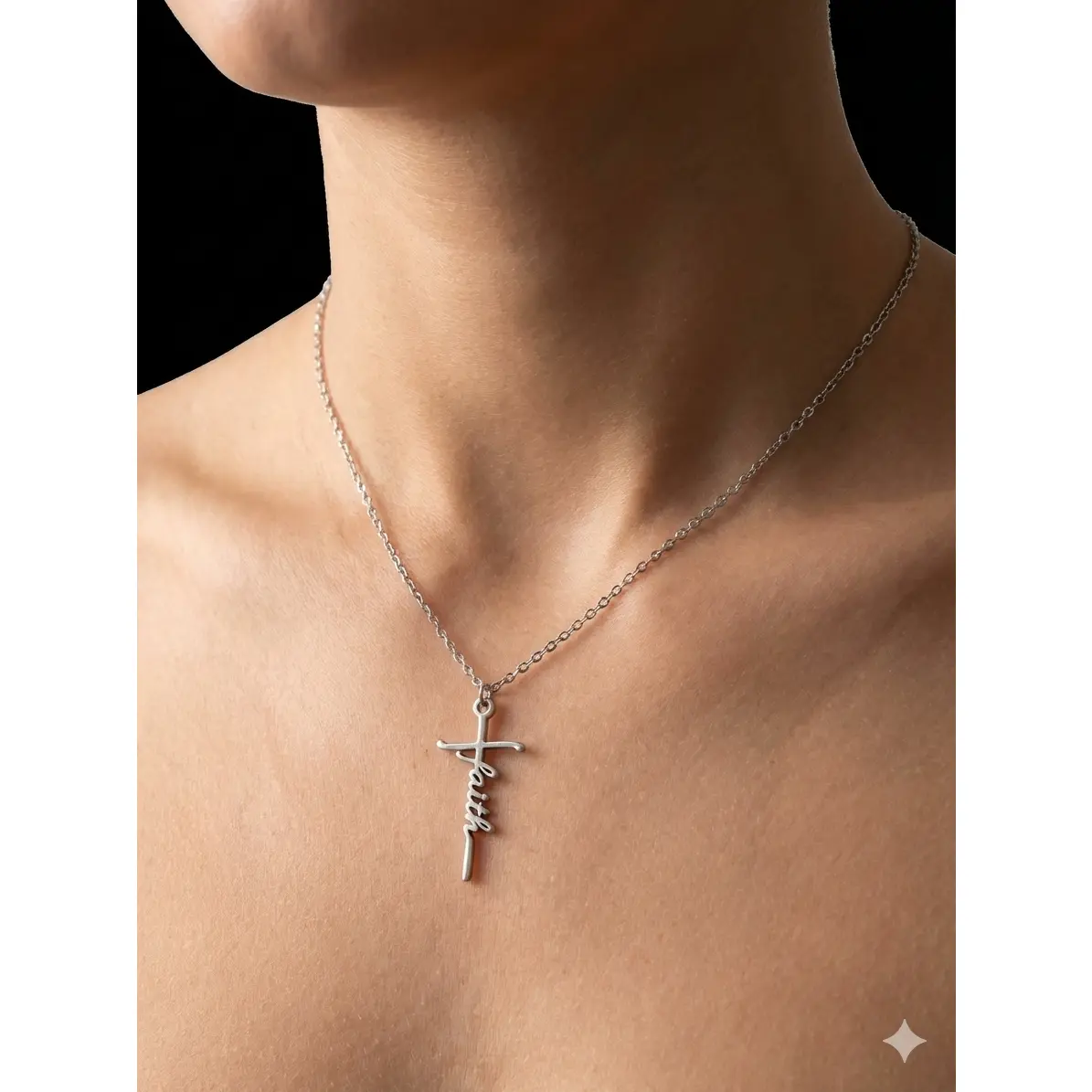 Silver-Plated Cross Necklace with Faith Inscription, 16-Inch Chain for Women, Birthday Anniversary Easter Gift, Silver Stacking Jewelry Accessory