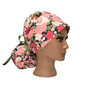 Surgical ponytail scrub cap floral print