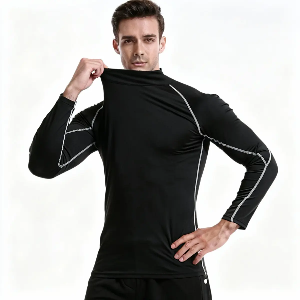 Men's Breathable Turtleneck Compression T-Shirt, Lightweight Elastic Base Layer Top for Athletic Training, Baseball & Goal Season