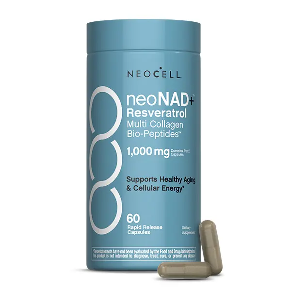 NeoCell NAD+ Resveratrol Capsules - With Multi Collagen Bio-Peptides - 60 Capsules - Supports Healthy Aging & Cellular Energy