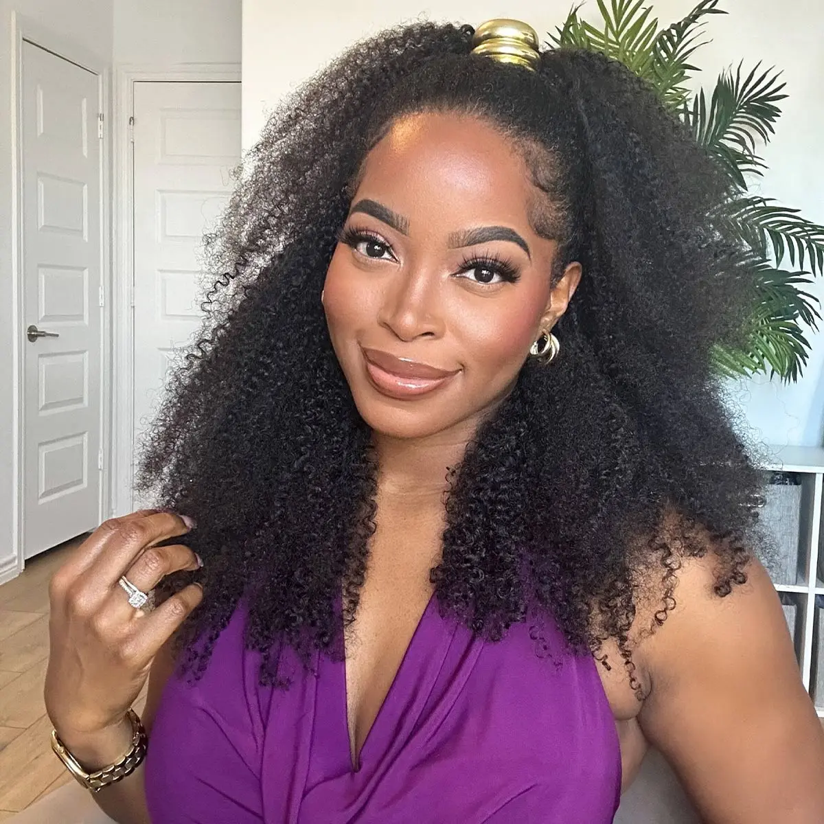 [3 In 1 Half Wig] OQ HAIR Afro Curly Wear Go Half Wig 250% Density Invisible Hairline 3-IN-1 Glueless Human Hair #SummerVibes Wigs Seamless Flip Over Wig Beginner Friendly Updo Down Style Comfortable Fit Vacation Hair Wig #DealsForYouDays