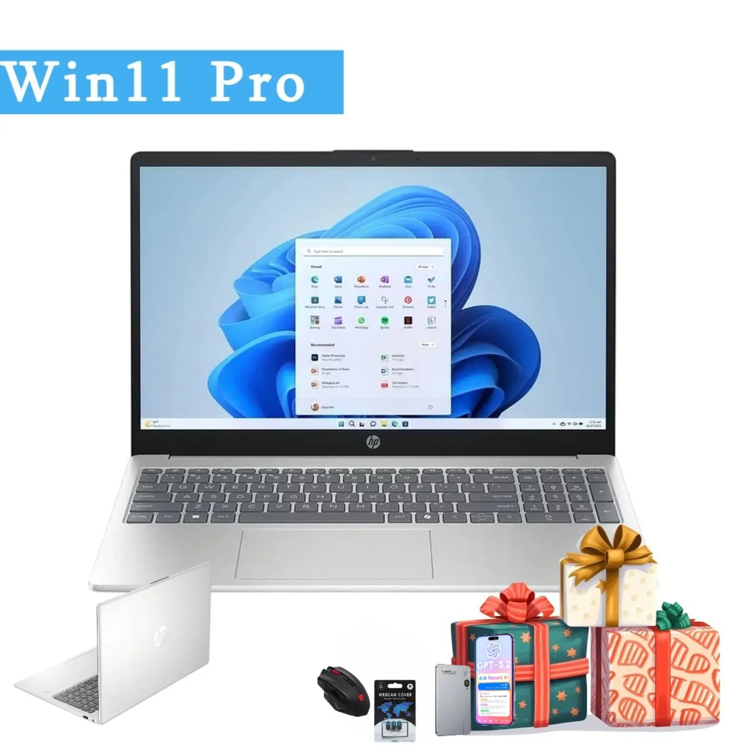 HP 15.6" Laptop | Intel i3-N305, Up to 32GB RAM + 512GB SSD | Win11 Pro for Student & Business,Bundle Accessory,Silver