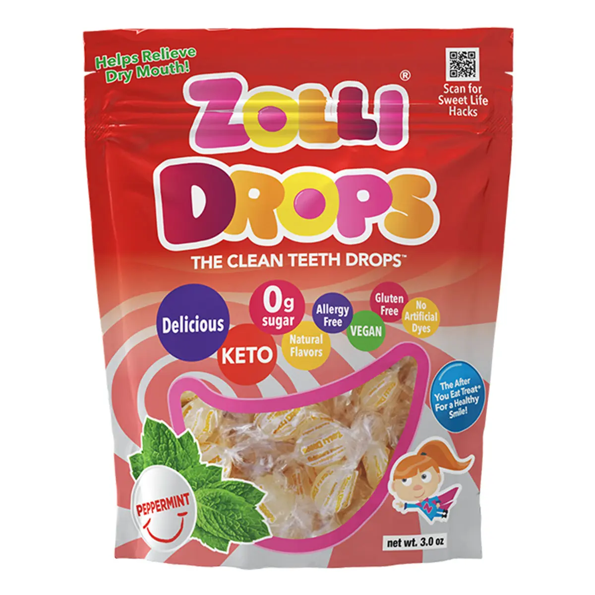 Zolli Drops Peppermint Hard Candy, Delicious, Zero Sugar, KETO, Vegan, Gluten Free, Allergy Friendly, No Artificial Dyes, Kosher - Helps Relieve Dry Mouth Sugar Free Natural Snack Sweet