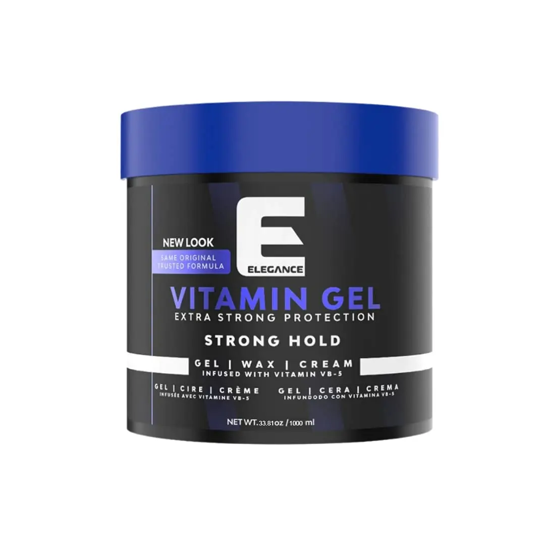 Elegance Vitamin Pro-VB5 Infused Hair Gel, 33.8 Oz, Strong Hold, Maximum Protection, Natural Long-Lasting Shine for Male Adults (Gym, Work, Party Use)