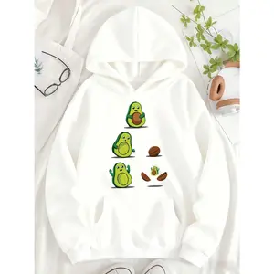 Women's fun avocado family print featuring animated avocados in various poses and expressions Graphic Hoodie - Long Sleeve Pullover Regular Fit | Soft & Breathable Fabric, Durable Print, Everyday Comfort, Machine Washable, cute and playful cartoon design
