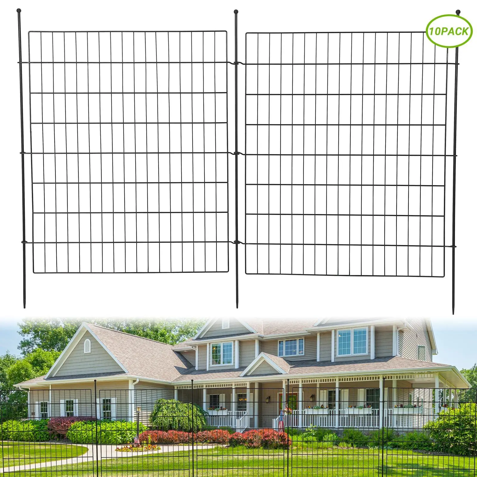 GARVEE 10-Panel Metal Wire Outdoor Fence Set, 32in(H) x 36ft(L) No-Dig Rustproof Decorative Barrier for Yard, Patio