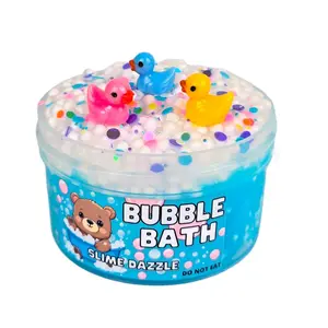 Bubble Bath Floam Slime  8 Fl Oz– Clear Bubblegum Scented ASMR Slime with Duck Charms, Glitter & Sprinkles – Intermediate Textured Crunchy Slime